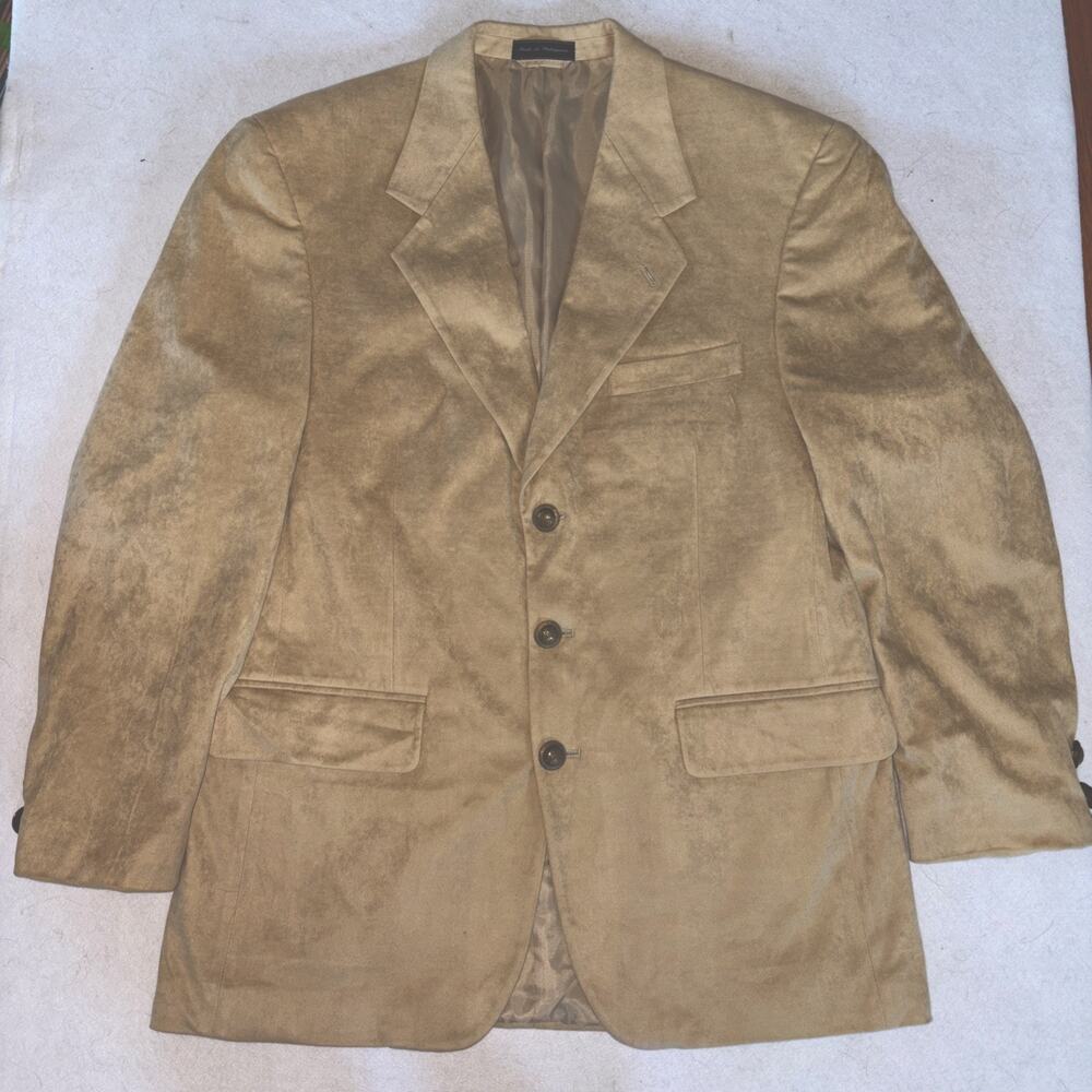 Vintage Beige Feather Suede Sport Coat Blazer Mens 40R Statement Button Domino